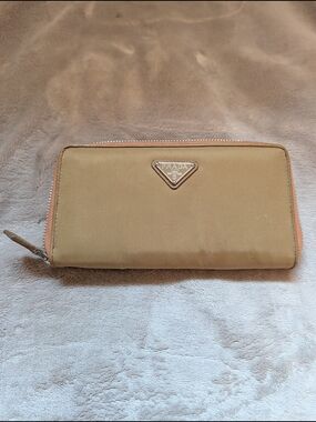 Prada Taupe Zip-Around Logo Wallet